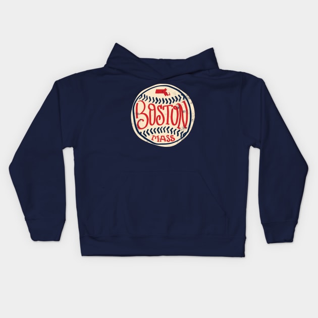 Boston Mass Hand Drawn Script Kids Hoodie by goodwordsco